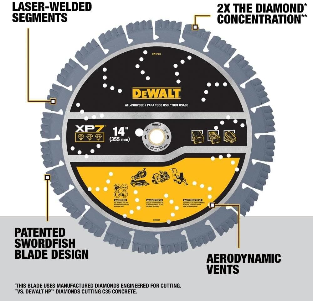 DEWALT (DW47427) Diamond Blade, All Purpose, Segmented XP7, 14 in. - Image 6