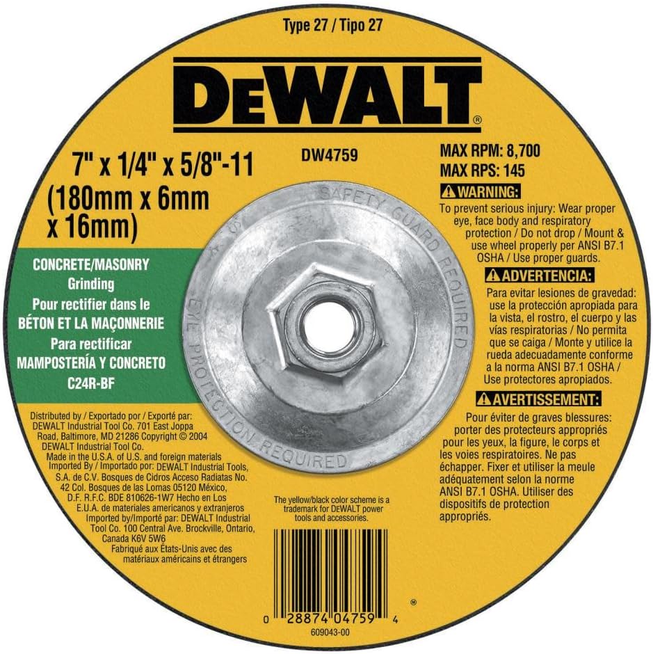 DeWALT (DW4759) 7-Inch by 1/4-Inch by 5/8-Inch-11 Concrete/Masonry Grinding Wheel - Image 2