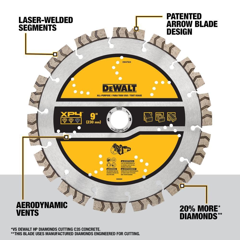 Dewalt DW47924 Diamond Saw Blade, Concrete and Masonry Blade, Segmented, 9-inch - Image 3