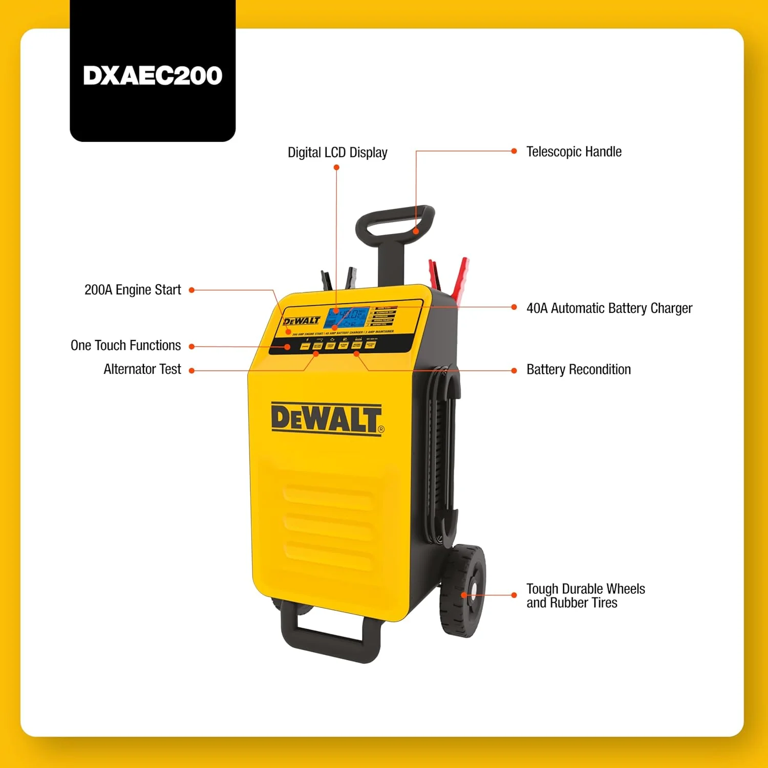 DEWALT DXAE200 Professional Rolling 40 Amp Battery Charger, 3 Amp Maintainer with 200 Amp Engine Start - Image 5