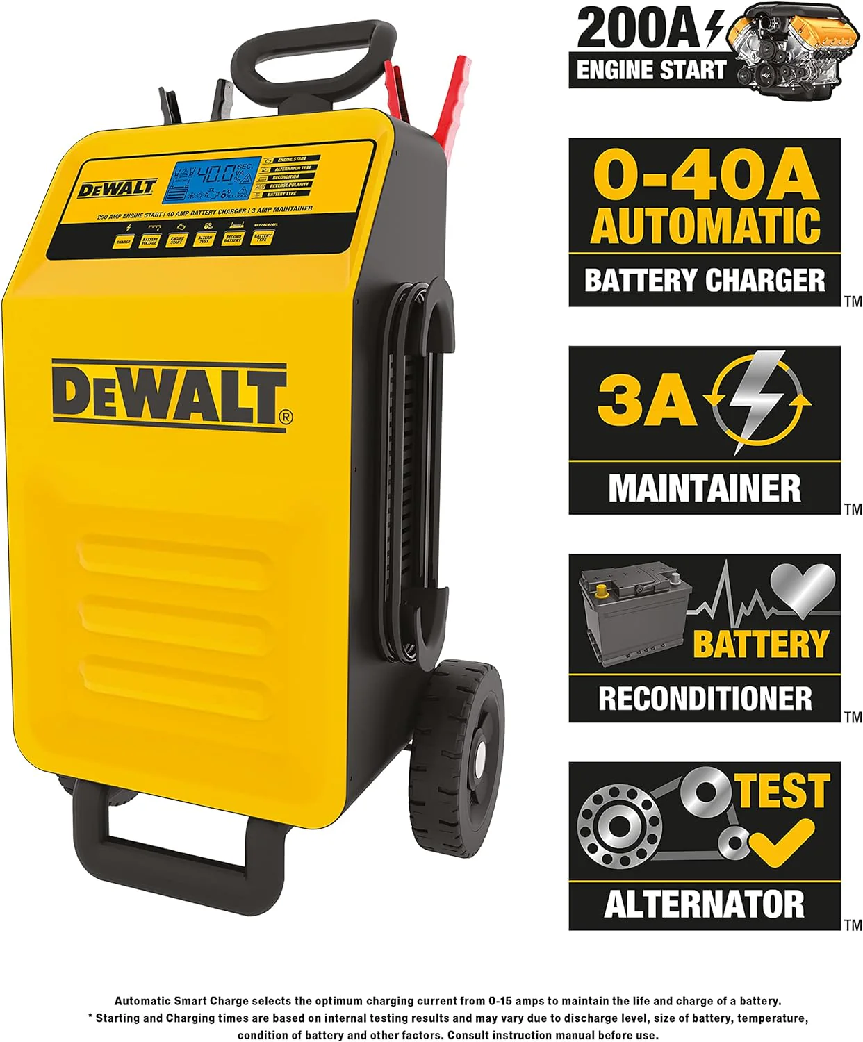 DEWALT DXAE200 Professional Rolling 40 Amp Battery Charger, 3 Amp Maintainer with 200 Amp Engine Start - Image 6