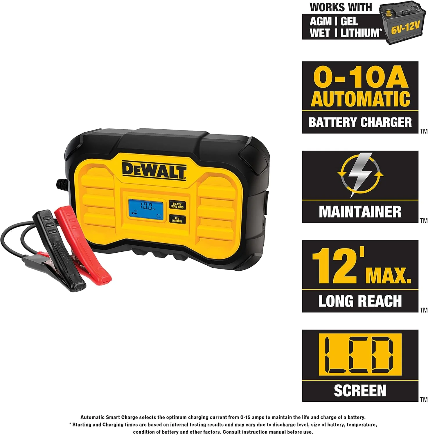DeWalt DXAEC10 Professional 10 Amp Battery Charger, Battery Maintainer, Battery Trickle Charger - Image 4