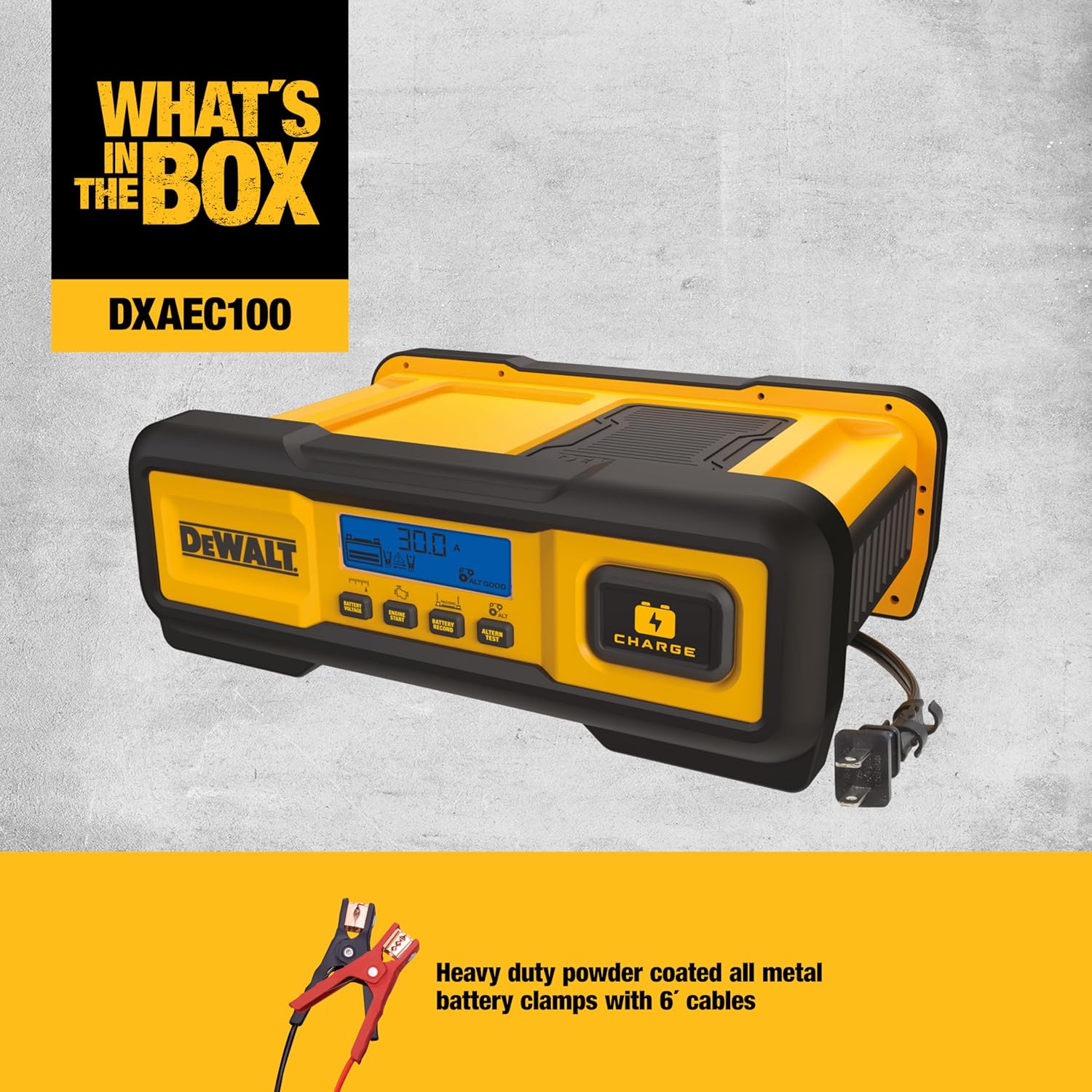 DEWALT DXAEC100 Professional 30-Amp Battery Charger and 3-Amp Maintainer with 100-Amp Engine Start - Image 3