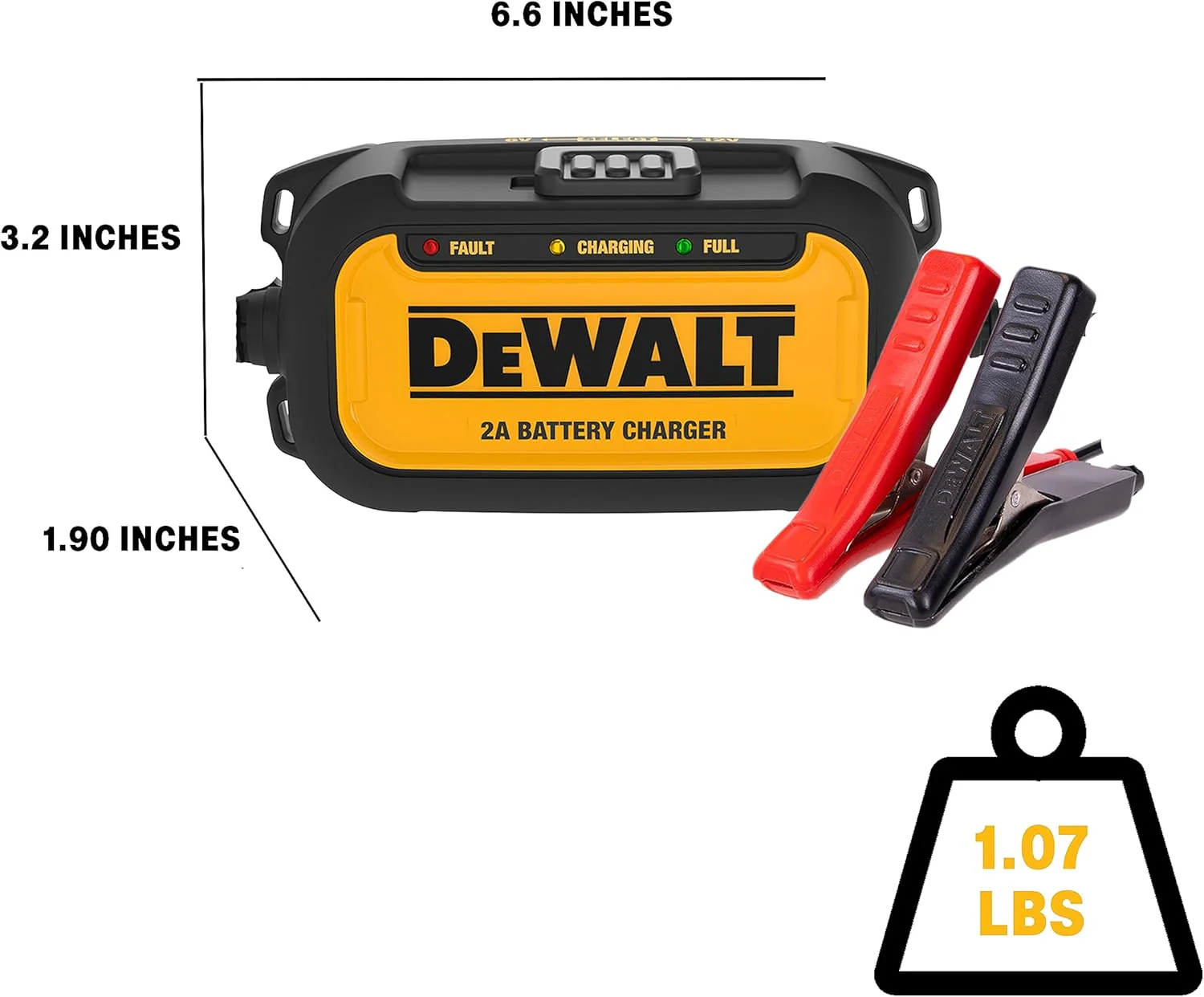 DeWalt DXAEC2 Professional 2 Amp Automotive Battery Charger and Maintainer, Yellow - Image 4