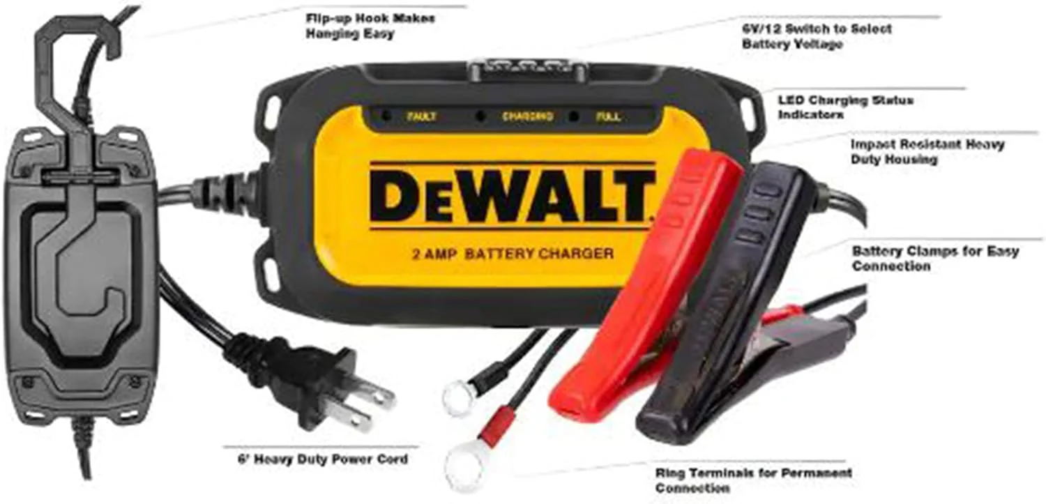 DeWalt DXAEC2 Professional 2 Amp Automotive Battery Charger and Maintainer, Yellow - Image 7