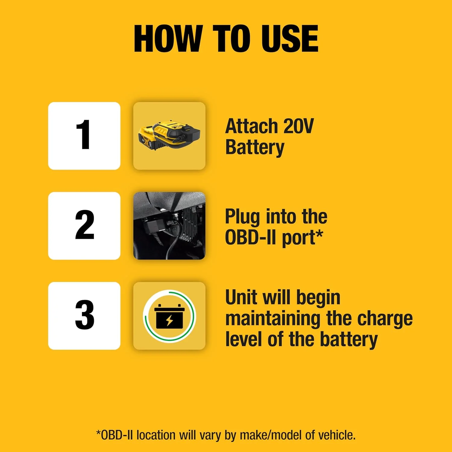 DEWALT DXAEOBD Professional 1 Amp Battery Maintainer for Use with 20V Lithium Battery Pack - Image 3
