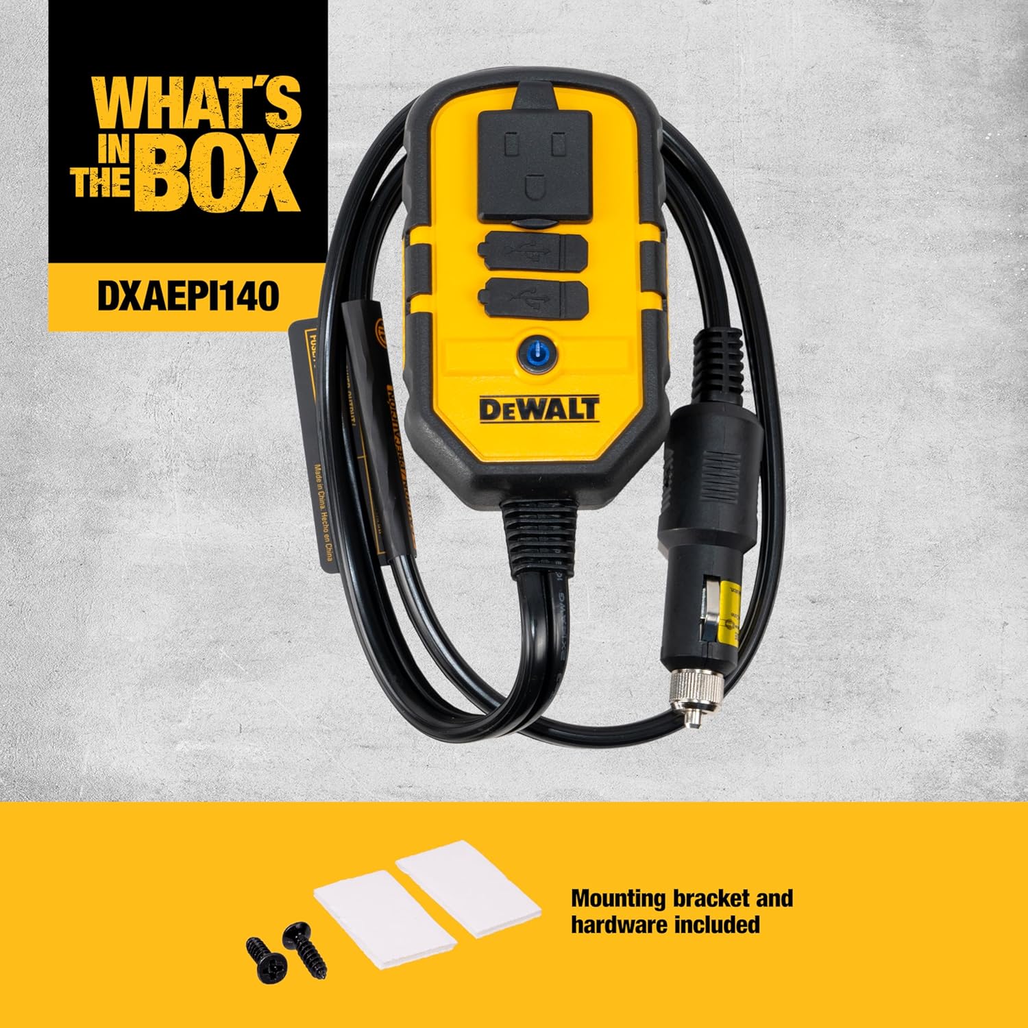 DEWALT DXAEPI140 Power Inverter 140W Car Converter: 12V DC to 120V AC Power Outlet with 25W USB Type C and 15W USB Type A Ports - Image 6