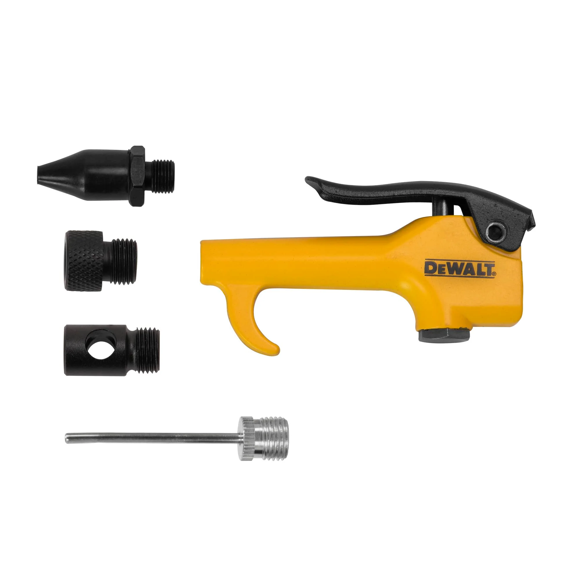 DEWALT 5pc Hand Held Air Gun Kit with Venturi Tip, Rubber Tip, Adaptor, & Needle Inflation Tip - DXCM035-0036