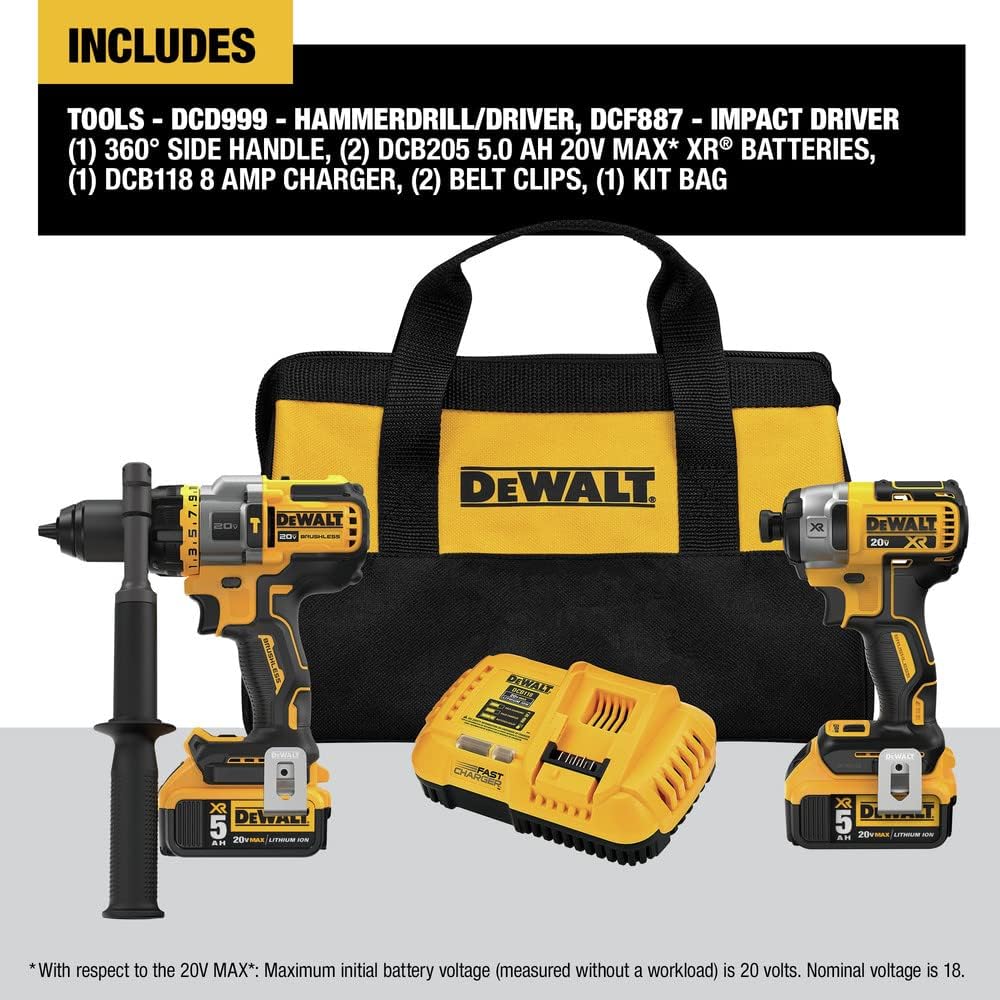 DEWALT DCK2100P2 FLEXVOLT ADVANTAGE 20V MAX Combo Kit with Hammer Drill & Impact Driver, 5.0-Ah, 2-Tool - Image 2