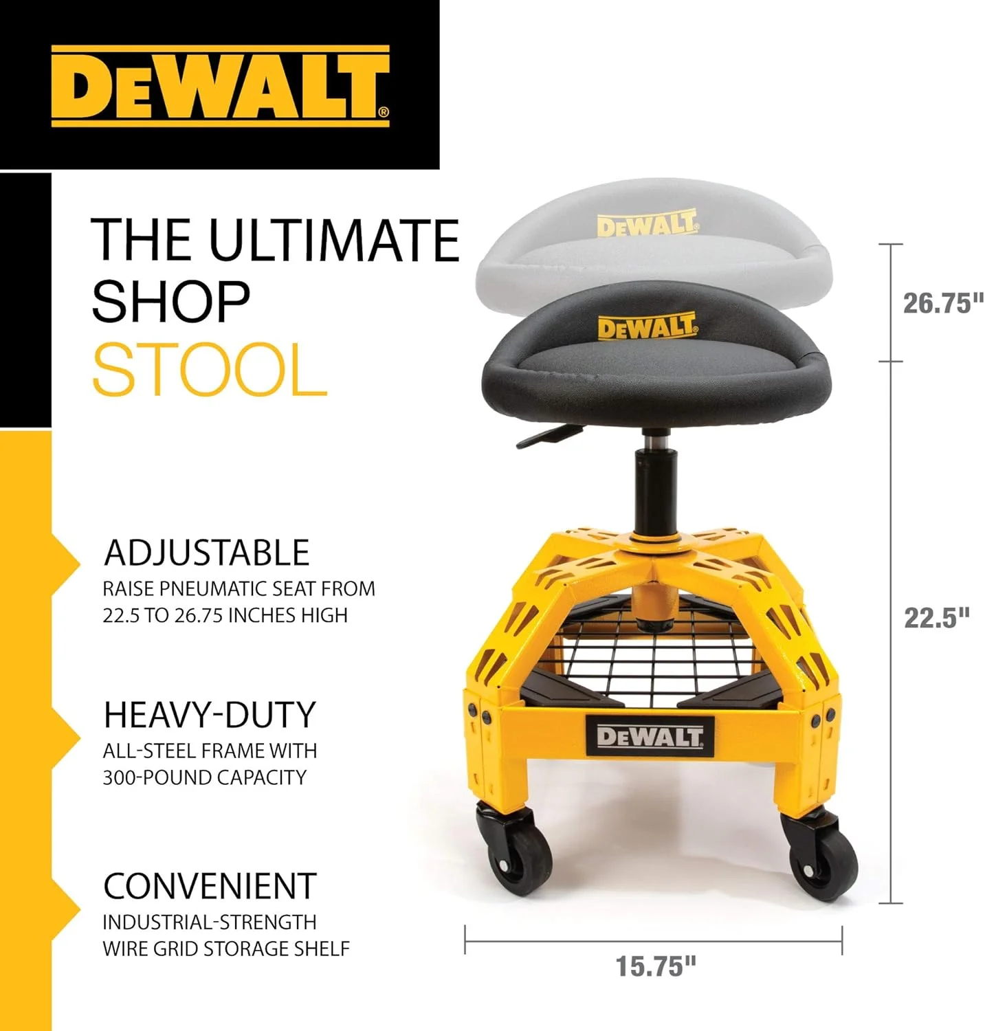 DEWALT DXSTAH025 Adjustable Shop Stool With Casters - Image 3