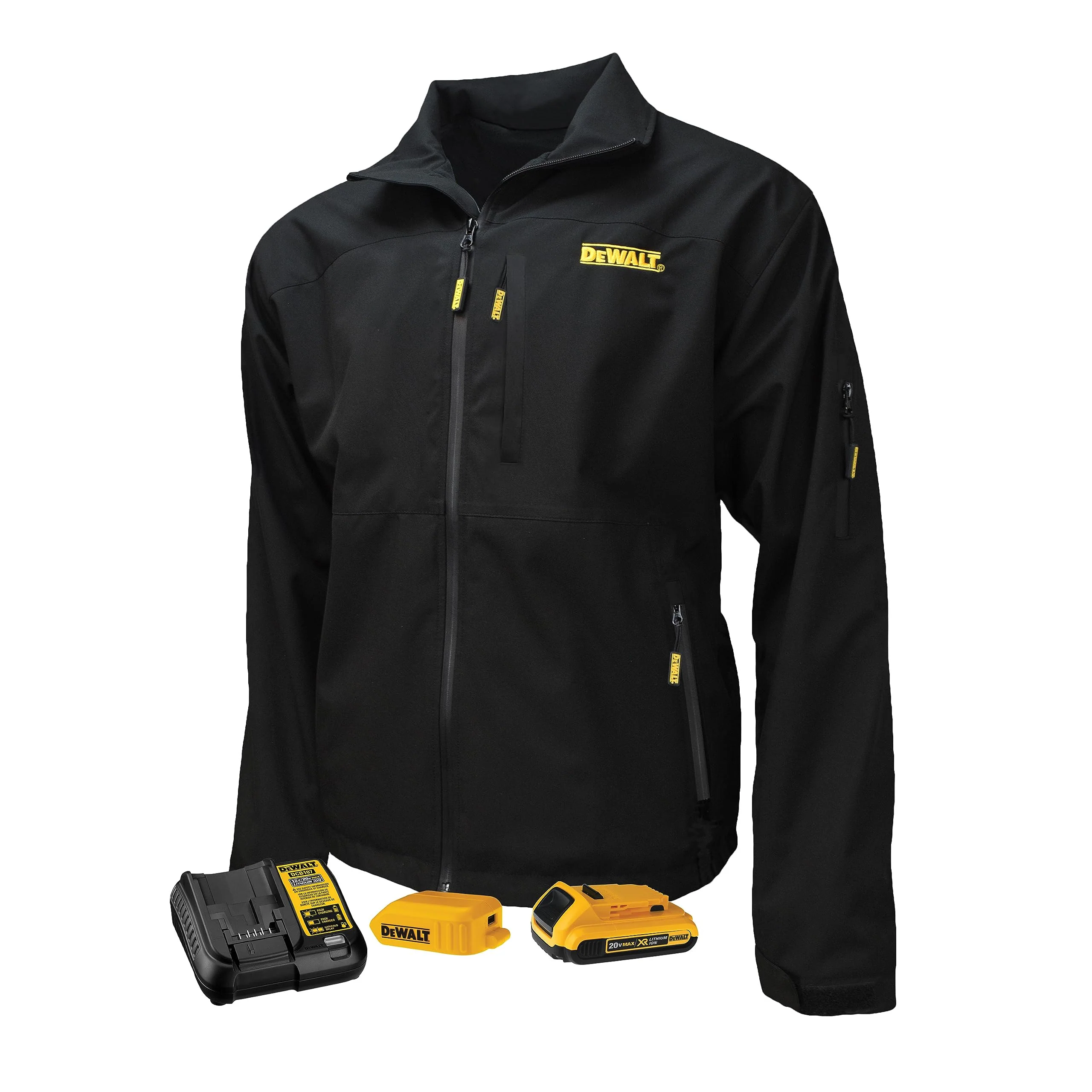 DEWALT DCHJ090BD1-2X Men's Standard Heated Structured Soft Shell Jacket with Battery, Black, Size 2X-Large