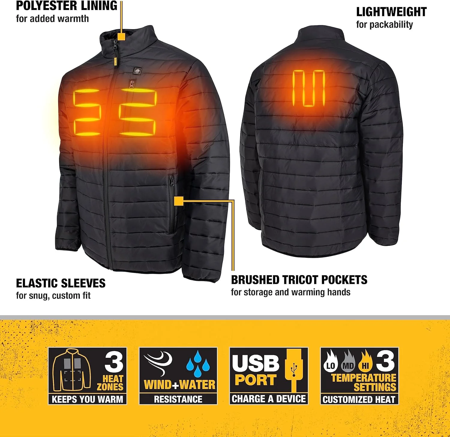 DEWALT Men's Lightweight Puffer Heated Jacket, Large, Black - DCHJ093D1 - Image 3