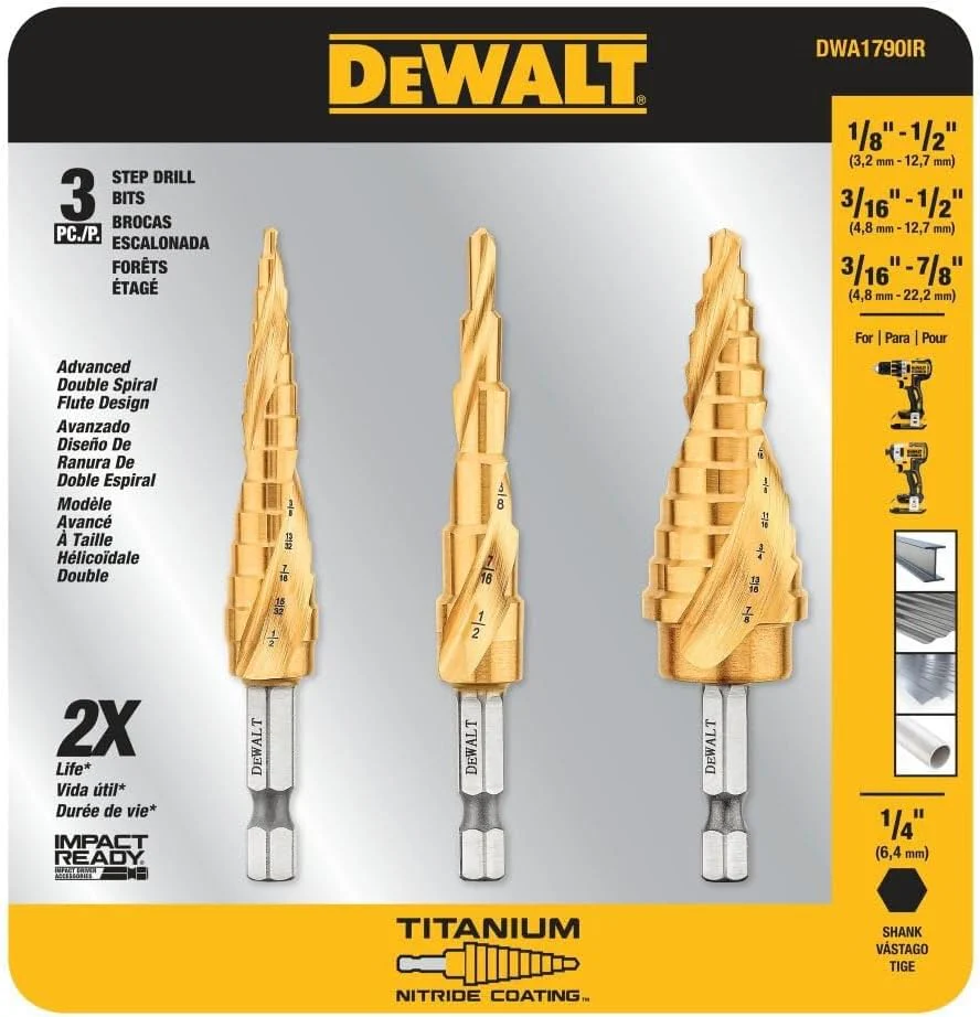 DEWALT DWA1790IR Step Drill Bit Set, 3-Piece - Image 3