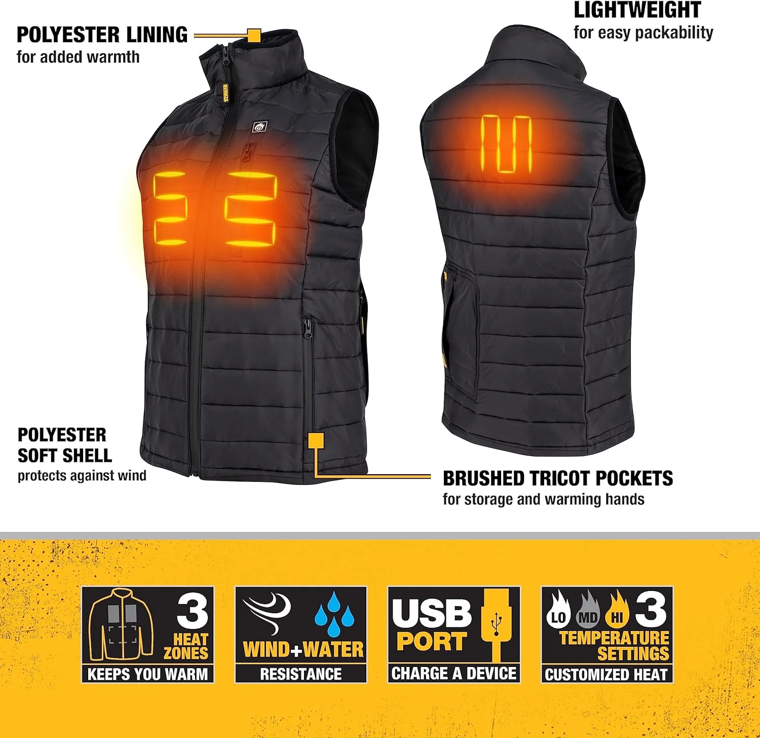 DEWALT (DCHV094D1-L) Women's Lightweight Puffer Heated Vest, Large, Black - Image 2