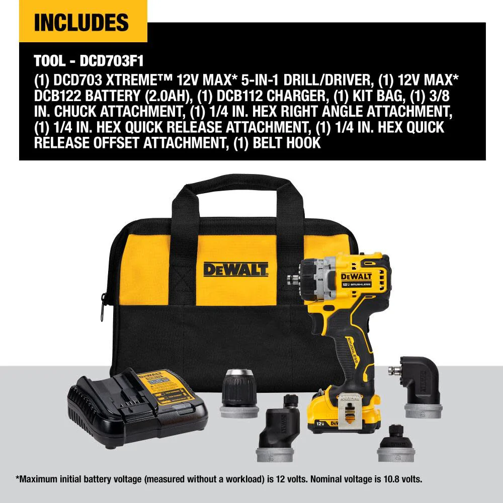 DeWALT (DCD703F1) 12V MAX XTREME 5-in-1 Drill/Driver Brushless Cordless Kit - Image 5
