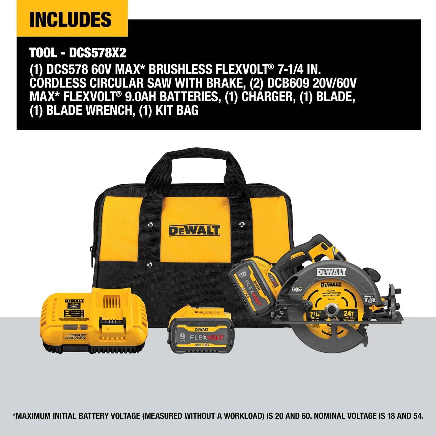 DeWALT DCS578X2 60V MAX FlexVolt 7-1/4 In. Circular Saw Kit with Brake Brushless - Image 4