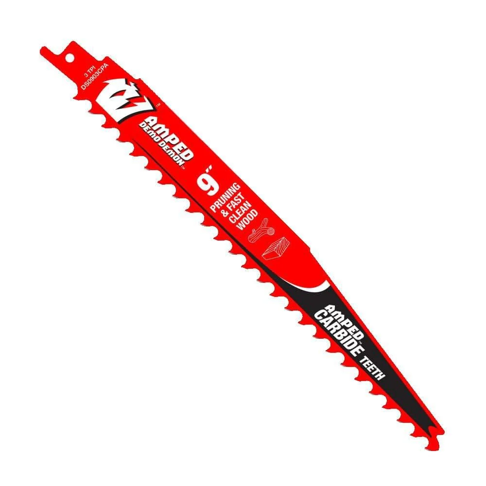 Diablo DS0903CPA3 Amped Demo Demon Carbide Teeth Reciprocating Saw Blade for Pruning and Clean Wood, Carbide Tooth Design, 9" Length, 3 TPI (Pack of 3)