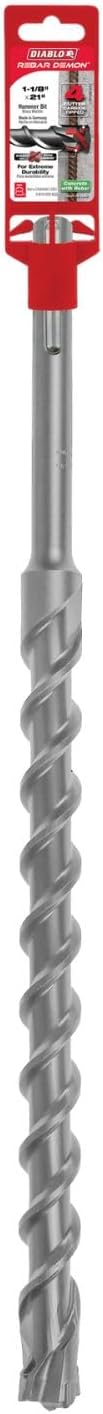 Diablo Rebar Demon SDS-Max 4-Cutter Full Carbide Head Hammer Drill Bit - 1-1/8" Diameter, 21" Length, 16" Working Length - DMAMX1260 - Image 3