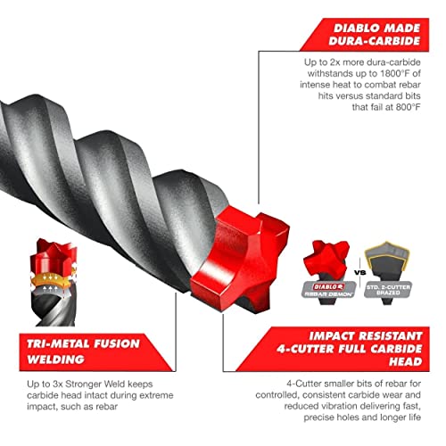 Diablo by Freud DMAPL4030 3/16 in. x 2 in. x 4 in. Rebar Demon SDS-Plus 4-Cutter Full Carbide Head Hammer Bit - Image 5