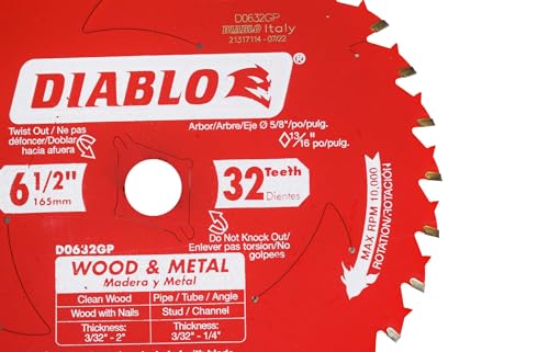 Diablo D0632GPX2 6-1/2" x 32 Tooth Wood and Metal Carbide Circular Saw Blade (2 Pack) - Image 6