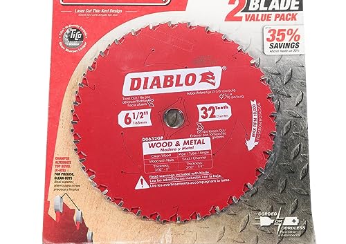 Diablo D0632GPX2 6-1/2" x 32 Tooth Wood and Metal Carbide Circular Saw Blade (2 Pack) - Image 8