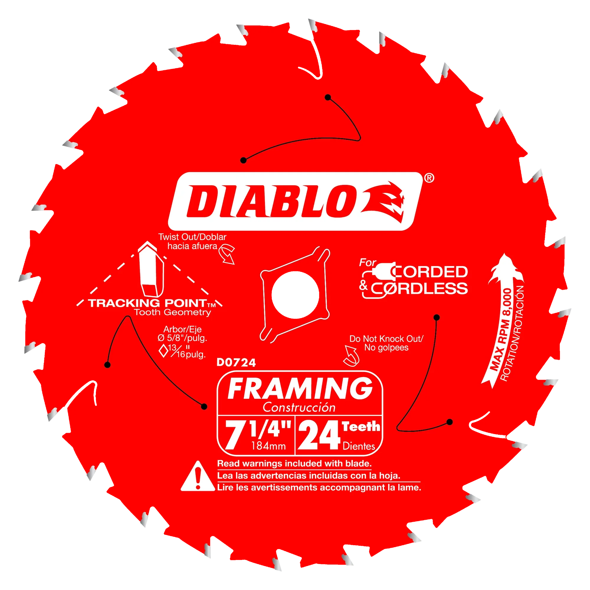 Diablo D0724A Framing Saw Blade with Perma-Shield, Tracking Point Tooth Design for Efficient Cutting, 7-1/4" x 24-Tooth (Pack of 10)