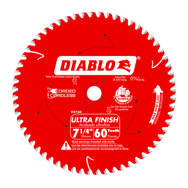 Diablo D0760A 7-1/4" x 60-Teeth Ultra Finish Carbide Saw Blade for Wood (Pack of 1)