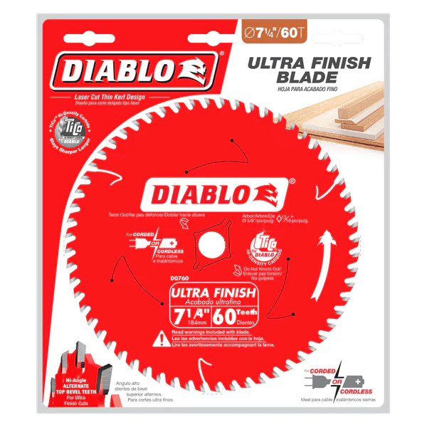 Diablo D0760A 7-1/4" x 60-Teeth Ultra Finish Carbide Saw Blade for Wood (Pack of 1) - Image 2