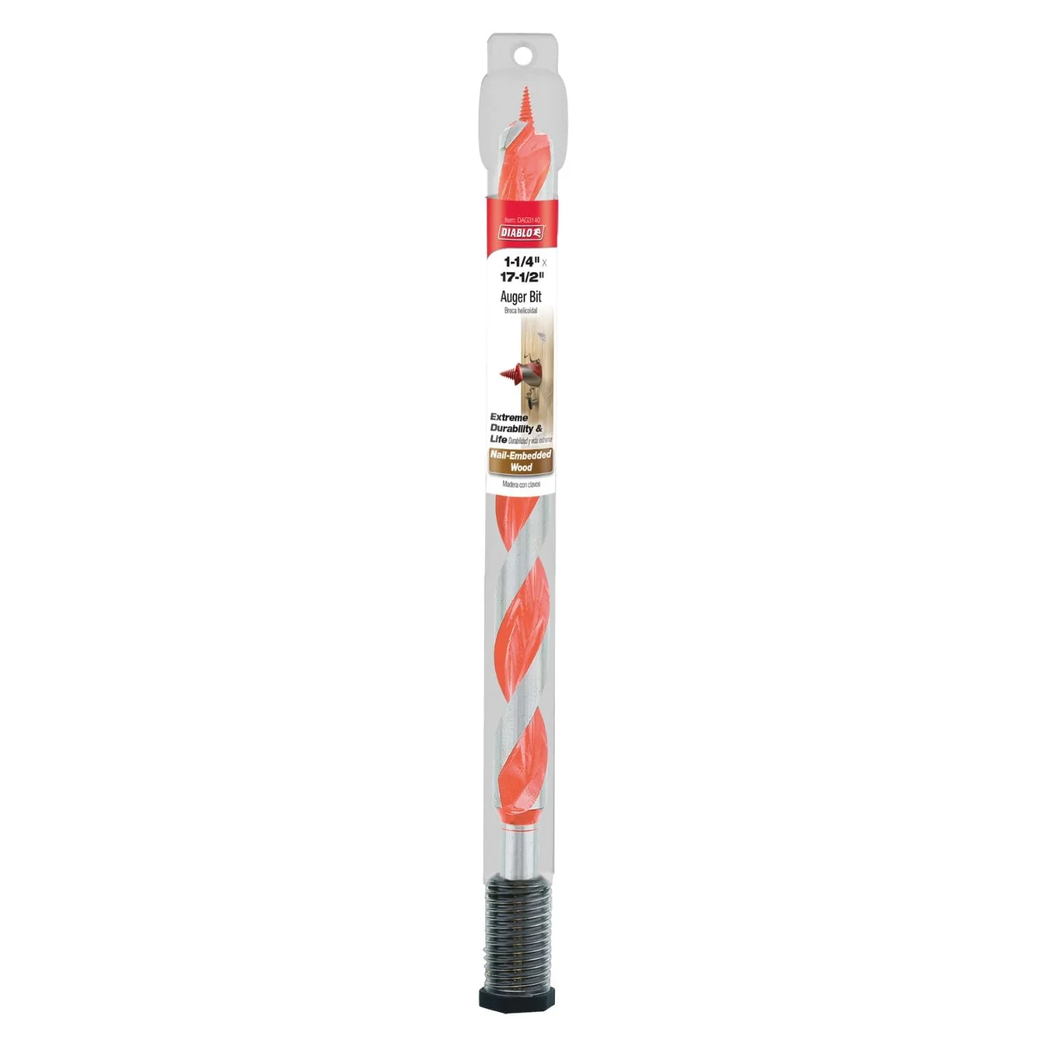 Diablo Auger Bit for Wood & Nail-Embedded Wood, 1-1/4" Diameter, 17-1/2" Length, 7/16" Hex Shank, 13-1/2" Working Length - DAG3140 - Image 3