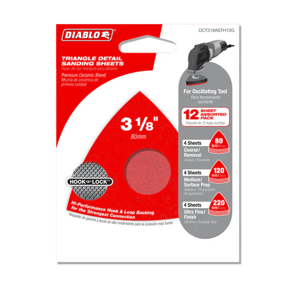 Diablo DCT318ASTH12G 3-1/8" Osc. Detail Triangle Sanding Sheet Assorted (Pack of 12) - Image 2