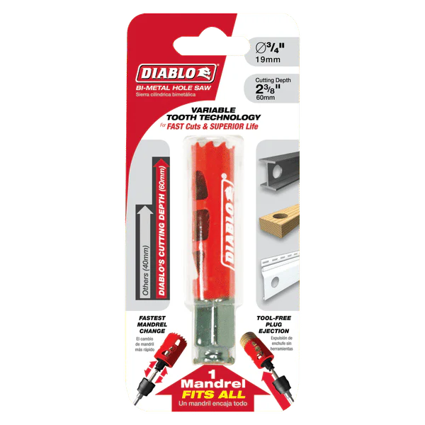 Diablo DHS0750 3/4 in. Bi-Metal Hole Saw with 2-3/8 in. Cutting Depth - Image 2