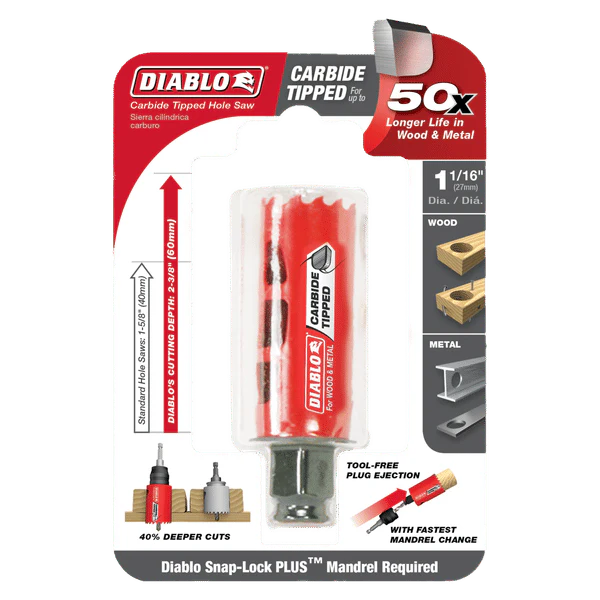 Diablo DHS1063CT 1-1/16in (27mm) Carbide-Tip Wood & Metal Holesaw - Image 2