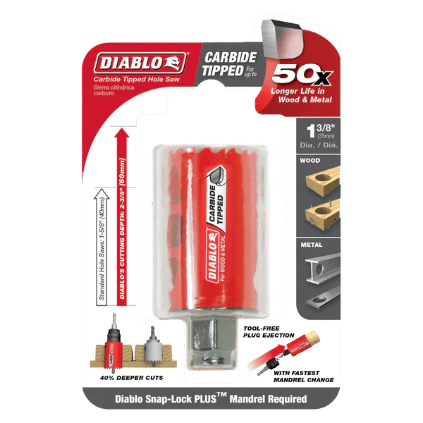 Diablo DHS1375CT 1-3/8 in. Carbide Hole Saw with 2-3/8 in. Cutting Depth - Image 2