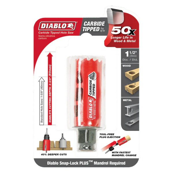Diablo DHS1500CT 1-1/2 in. Carbide Hole Saw with 2-3/8 in. Cutting Depth - Image 2