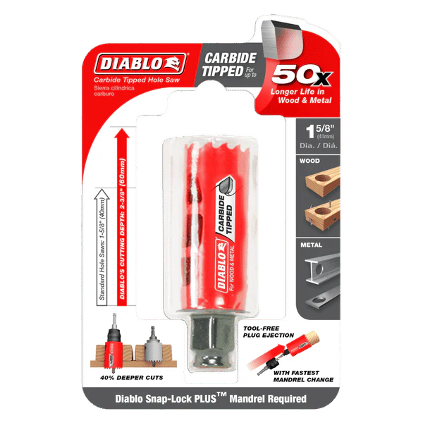 Diablo DHS1625CT 1-5/8 in. Carbide Hole Saw with 2-3/8 in. Cutting Depth - Image 2