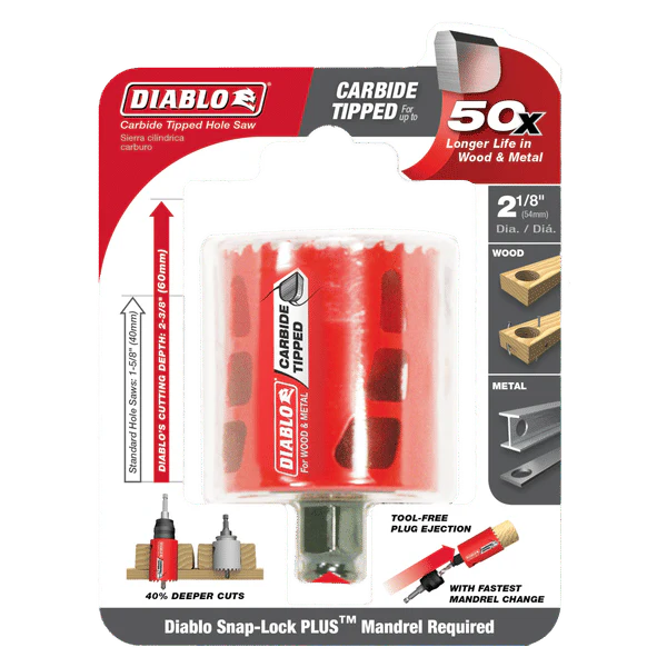 Diablo DHS2125CT 2-1/8 in. Carbide Hole Saw with 2-3/8 in. Cutting Depth - Image 2