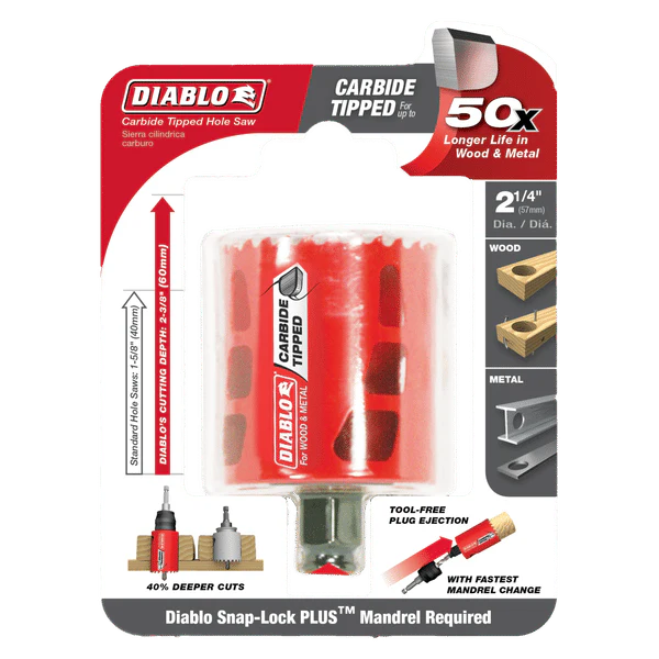 Diablo DHS2250CT 2-1/4 in. Carbide Hole Saw with 2-3/8 in. Cutting Depth - Image 2