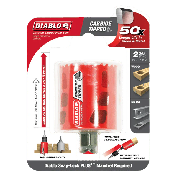 Diablo DHS2375CT 2-3/8 in. Carbide Hole Saw with 2-3/8 in. Cutting Depth - Image 2