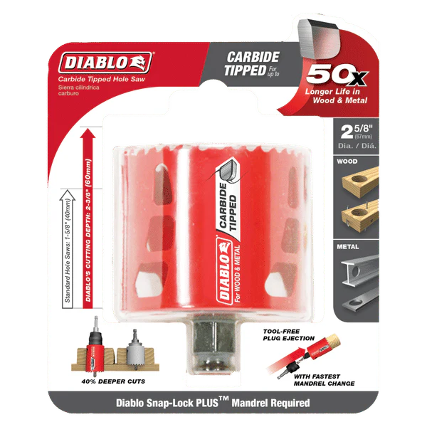Diablo DHS2625CT 2-5/8 in. Carbide Hole Saw with 2-3/8 in. Cutting Depth - Image 2