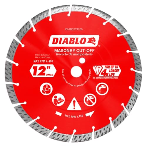 Diablo Diamond Turbo Masonry Cut-Off Blade for Concrete, Brick and Block - 12" Diameter, 2.8mm Kerf, 6400 Max RPM - DMADST1200