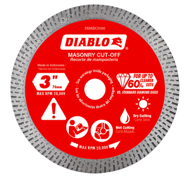 Diablo DMADC0300 3" Continuous Rim Diamond Cut-Off Disc for Masonry