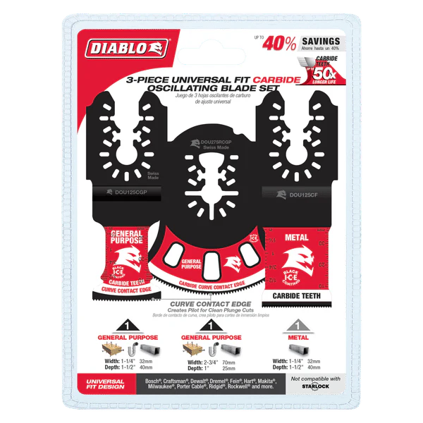 Diablo DOU3CS Universal Fit Carbide Oscillating Blade Set (Pack of 3) - Image 2