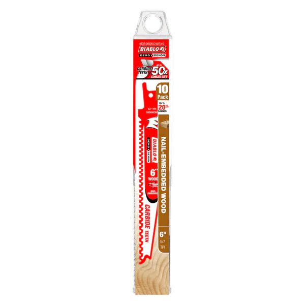 Diablo DS0606CWS10 6" Demo Demon Carbide Recip Blade for Nail-Embedded Wood, 5/7 TPI (Pack of 10) - Image 2