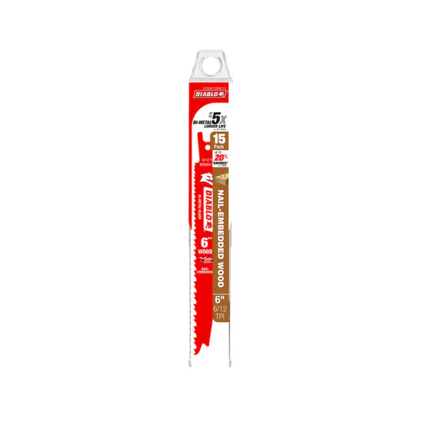 Diablo DS0612BW15 6" Bi-Metal Recip Blade for Nail Embedded Wood, 6/12 TPI (Pack of 15) - Image 2