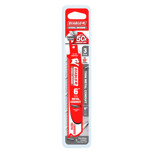 Diablo DS0612CF3 6" Steel Demon Carbide Recip Blades for Medium Metal Cutting, 12 TPI (Pack of 3) - Image 2