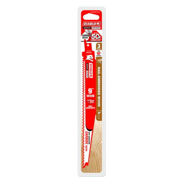 Diablo DS0906CWS3 9" Demo Demon Carbide Recip Blade for Nail-Embedded Wood, 5/7 TPI (Pack of 3) - Image 2