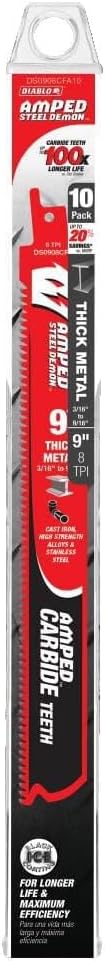 Diablo DS0908CFA10 9" 8TPI Amped Steel Demon Carbide Teeth Reciprocating Saw Blade for Thick Metal - Image 3