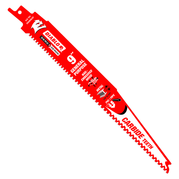 Diablo DS0909CGP 9" Demo Demon Carbide General Purpose Recip Blades, 6/9 TPI