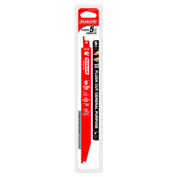 Diablo DS0914AFC5 9" Flush Cut Recip Blades, 10/14 TPI (Pack of 5) - Image 2