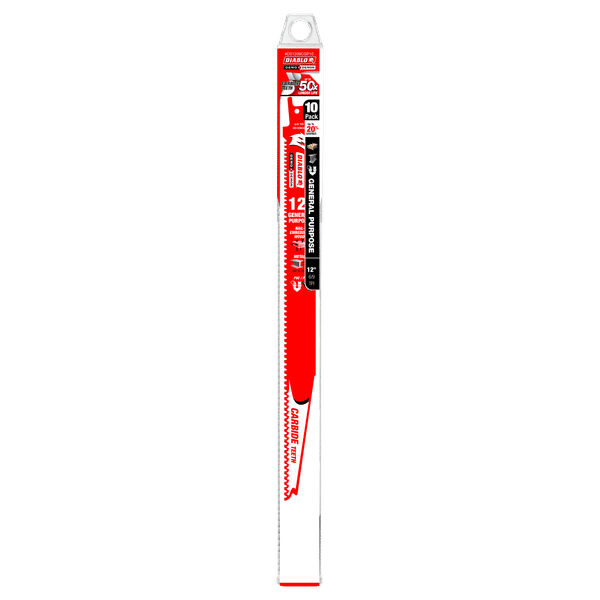 Diablo DS1209CGP10 12" Demo Demon Carbide General Purpose Recip Blades, 6/9 TPI (Pack of 10) - Image 2
